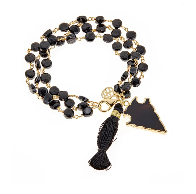 Black Onyx Arrow and Tassel Bracelet