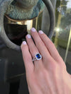 Simulated Emerald Cut Sapphire and CZ Pave Frame Ring