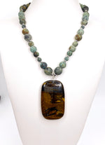 African Chrysocolla  and Jasper slab necklace