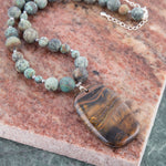 African Chrysocolla  and Jasper slab necklace