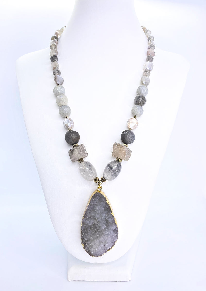 Gemstone and Drusy Necklace